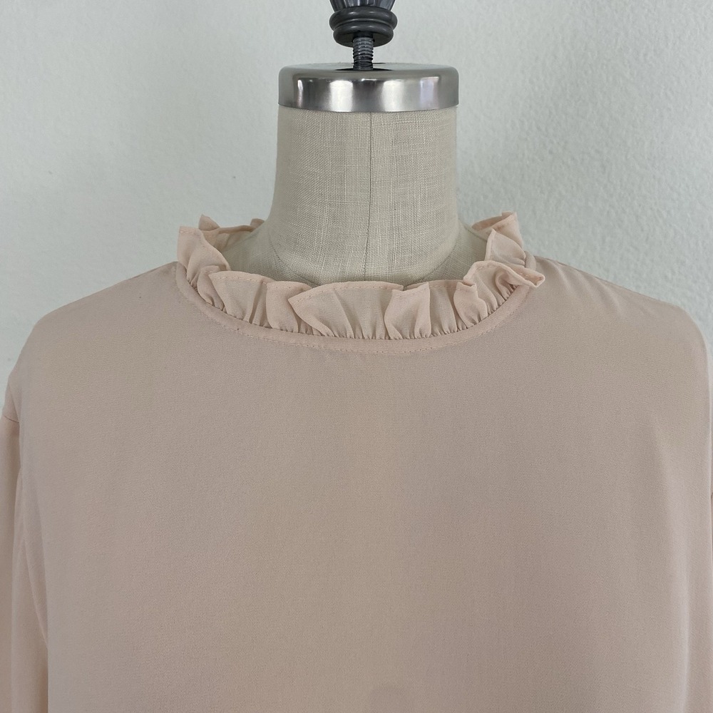 Vintage ARYEH Top Pink Ruffle Blouse Cut-Out Tie Sleeves High Neck Boho Romantic - Picture 6 of 13